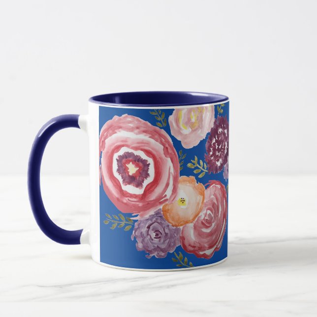 Caneca Buquê de pintura com flor rosa Muita de café (Esquerda)