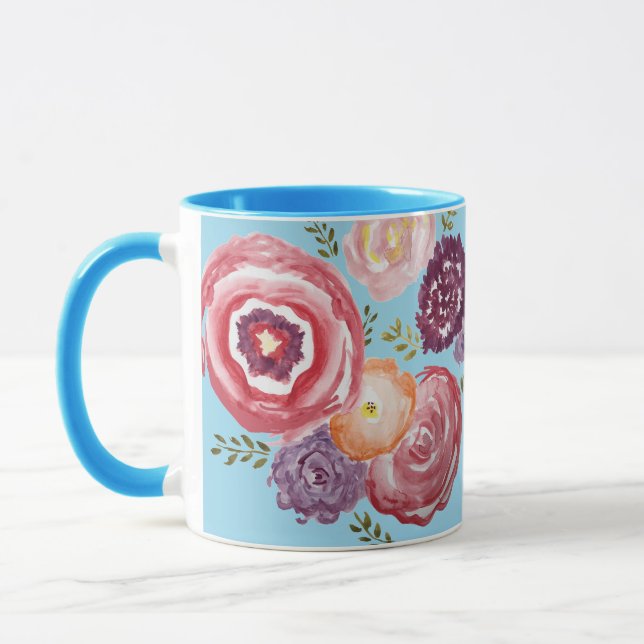 Caneca Buquê de pintura com flor rosa Muita de café (Esquerda)