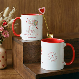 Caneca Buquê de Rabiscos de Cachorro Fofo Dia dos Namorad
