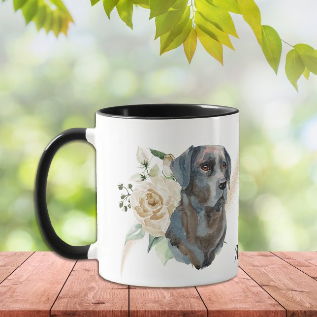 Caneca Buquê de Rosa Branco Labrador Cão de Retriever (Criador carregado)
