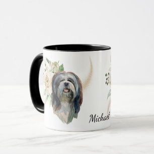 Caneca Buquê de Rosa Branco Lhasa Apso Cão