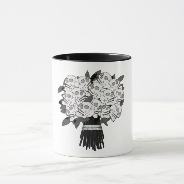 Caneca Buquê de Rosas Caveira Preto e Branco Gótico (Centro)