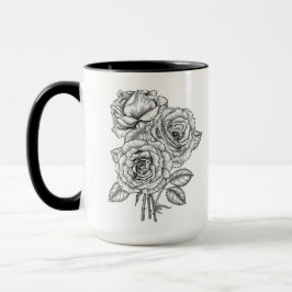 Caneca Buquê de rosas em preto e branco