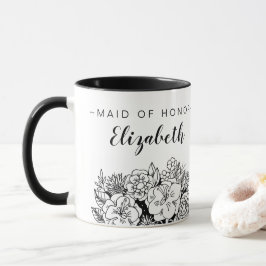 Caneca Buquê preto e branco da MADRINHA DE CASAMENTO com