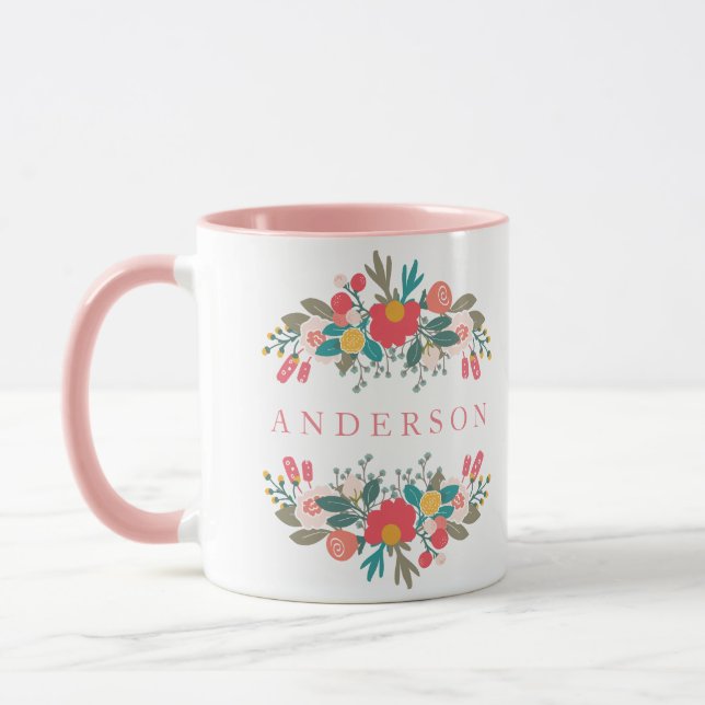 Caneca Buquê Rosa com Nome (Esquerda)