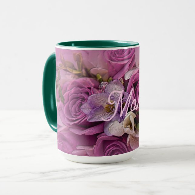 Caneca Buquê Rosa Rosa Elegante (Frente Esquerda)