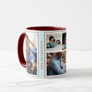 Caneca Burgundy de menta de colagem de fotos no Natal sim