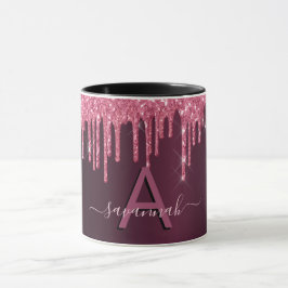 Caneca Burgundy glitter goteja script monograma