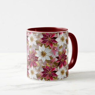 Caneca Burgundy Pink White Gold Poinsettias de Natal