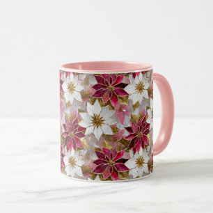 Caneca Burgundy Pink White Gold Poinsettias de Natal