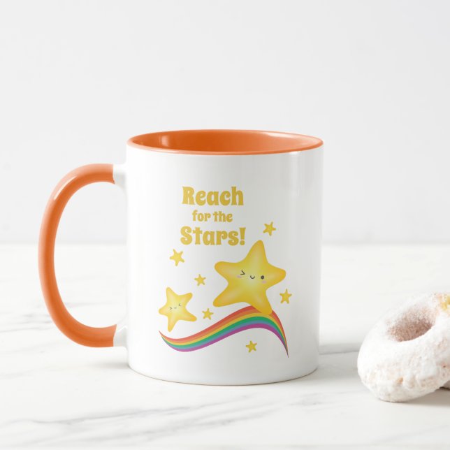 Caneca Buscar Estrelas e Motivação Arco-Íris (Com Donut)