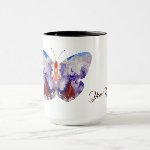 Caneca Butterflies Watercolor Art Nome Personalizado