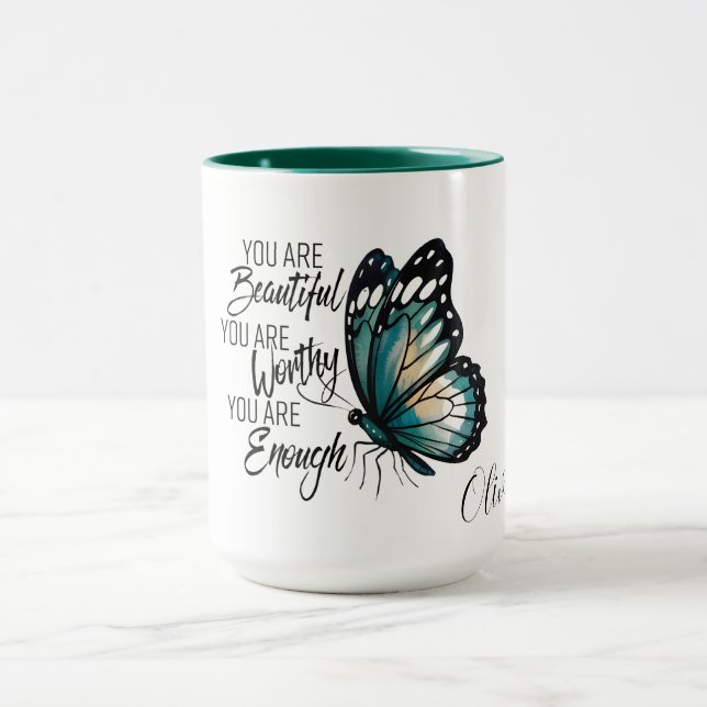 Caneca Butterfly Design with Empowering Self-Worth Quote (Centro)