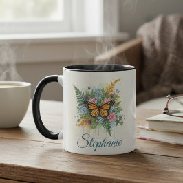 Caneca Butterfly Floral Wreath Two-Tone Coffee Mug