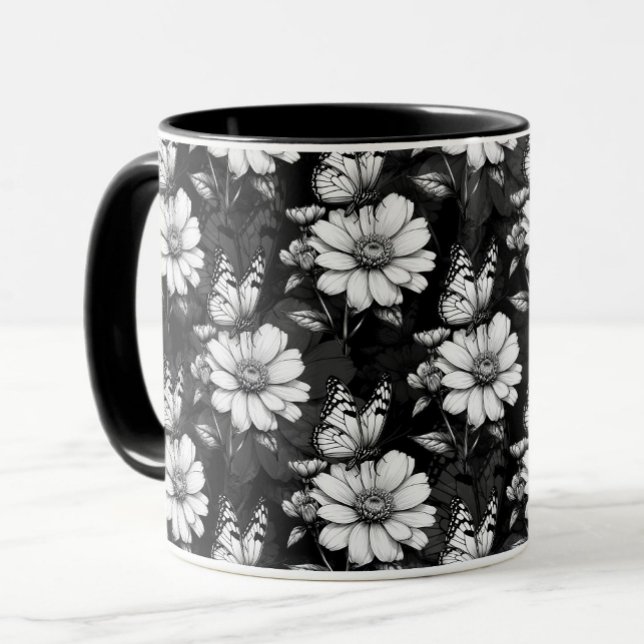 Caneca Butterfly On Flower Patterne Design - Preto (Criador carregado)