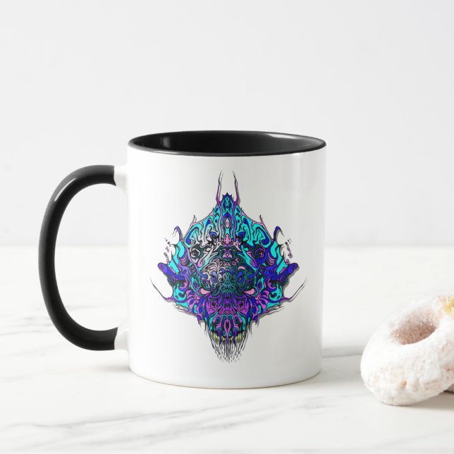 Caneca Cabeça de alienígena - azul e roxo (Com Donut)