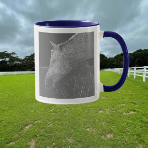 Caneca Cabeça de Cavalo Preto e Branco Perfil Retrato