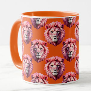 Caneca Cabeça de Leão Rosa Desenho de Padrão de Animal La