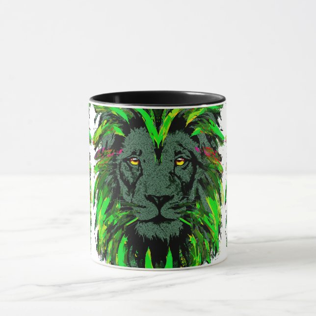 Caneca Cabeça de Leão Verde - Desenho Do Retrato Face De  (Centro)