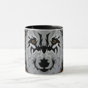 Caneca Cabeça de Lobo Tribal Cinza