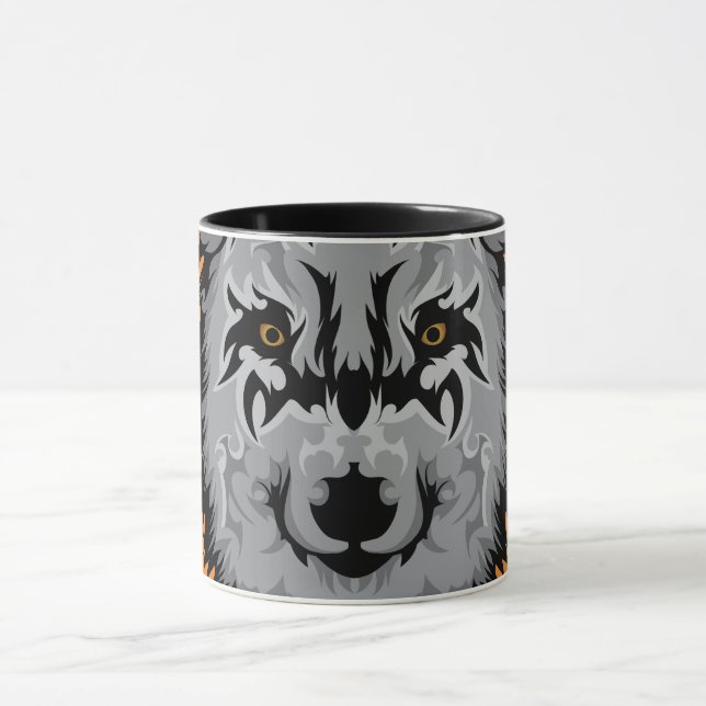 Caneca Cabeça de Lobo Tribal Cinza (Centro)