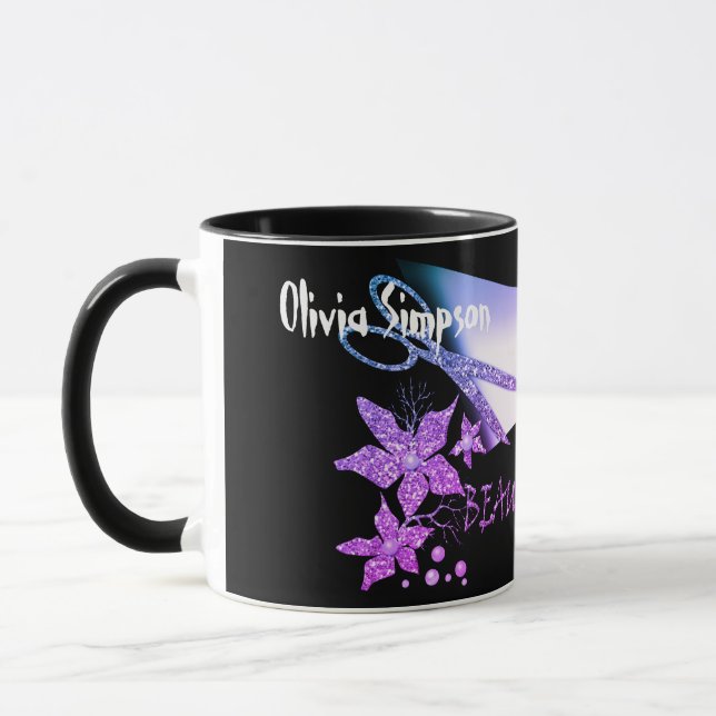 Caneca Cabeleireiro Luvas Brilhantes Tesoura Flores Belez (Esquerda)