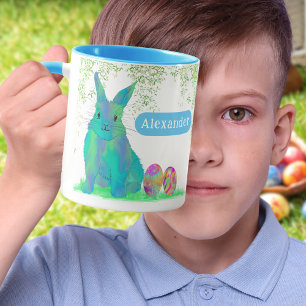 Caneca Caça ao Ovo de Páscoa Azul do Coelho Personalizado