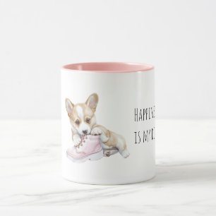 Caneca Cachorrinho de Creme Branco Sapato Rosa