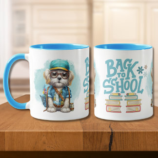 Caneca Cachorro Adorável de Volta à Escola Usando Mochila