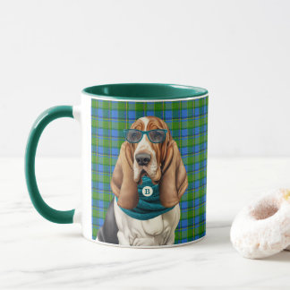 Caneca Cachorro Basset Hound com um Cachecol Teal Monogra