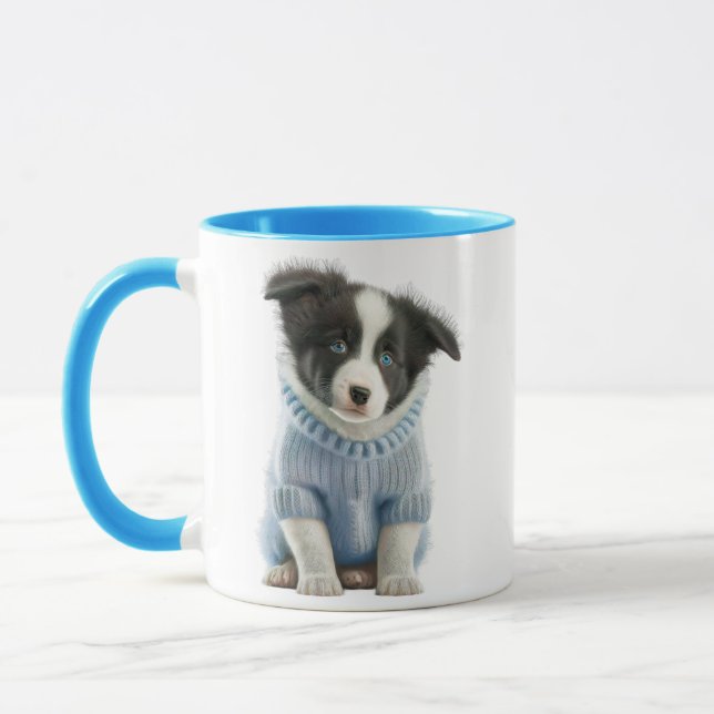 Caneca Cachorro Bonito com Jaqueta Azul e Engraçado "Sent (Esquerda)