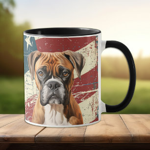 Caneca Cachorro Boxer com a Bandeira dos EUA Grunge