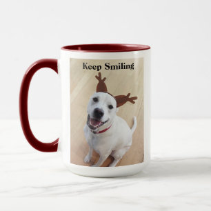 Caneca Cachorro Branco Sorridente Encorajando o Natal Ver