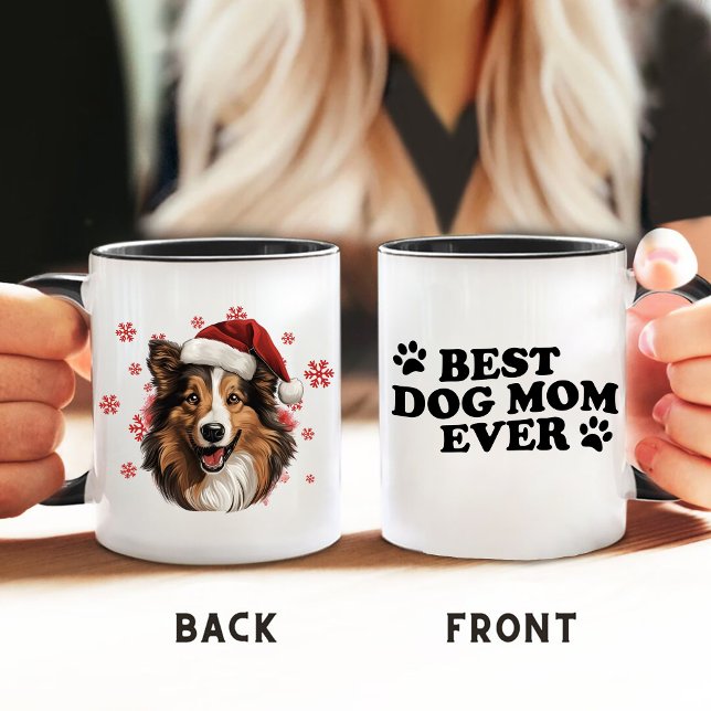 Caneca Cachorro Collie de Natal Personalizado (Criador carregado)