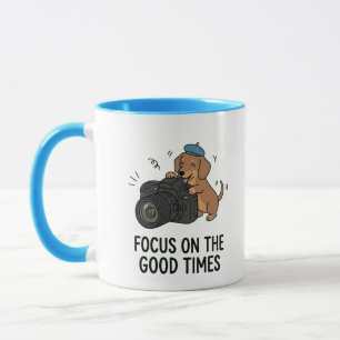 Caneca Cachorro Dachshund Fofo com Câmera de Fotografia "