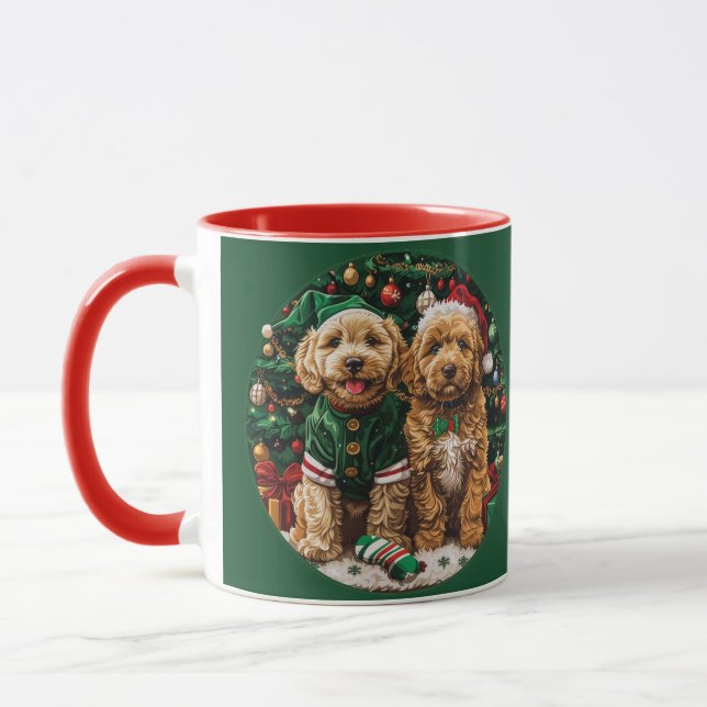 Caneca Cachorro de Goldendoodle de Natal (Esquerda)