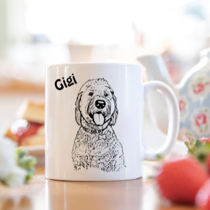 Caneca Cachorro de Goldendoodle Desenho de Mão Personaliz
