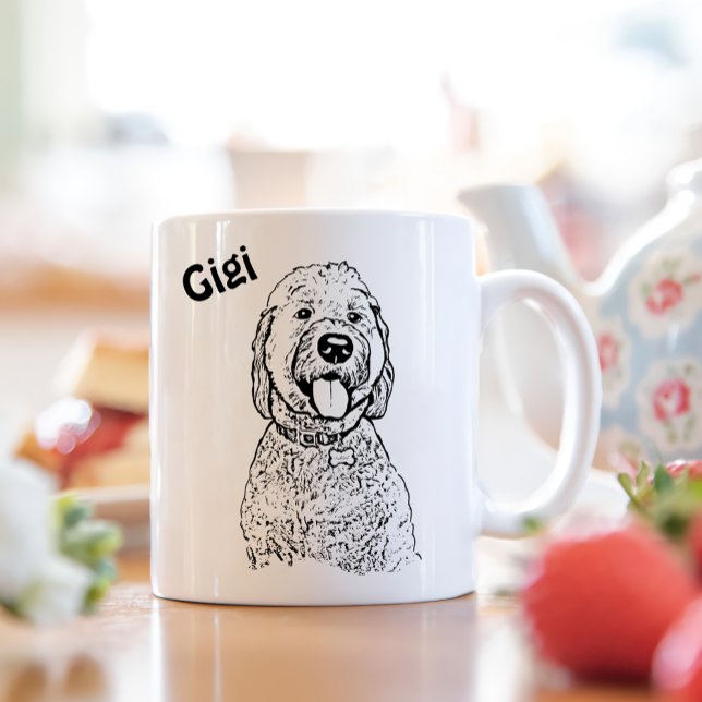 Caneca Cachorro de Goldendoodle Desenho de Mão Personaliz (Criador carregado)