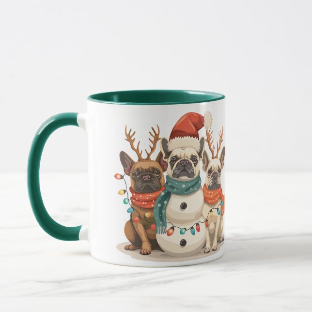 Caneca Cachorro de Natal Bulldog Francês Rena Cães (Esquerda)