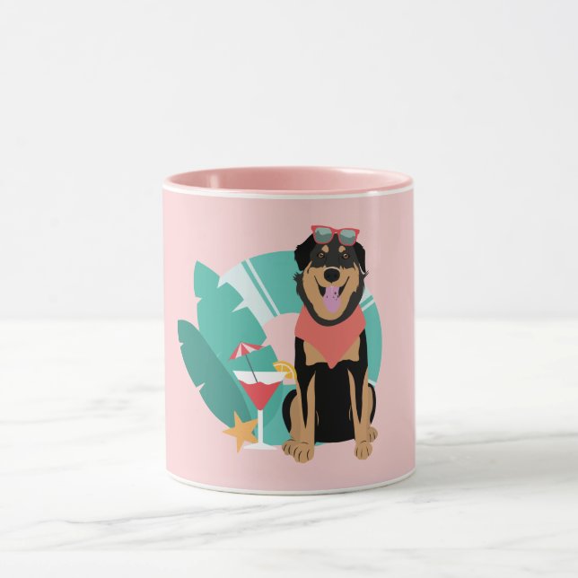 Caneca Cachorro De Verão Bonito Com Óculos De Sol (Centro)