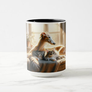 Caneca Cachorro e gato se abraçando.