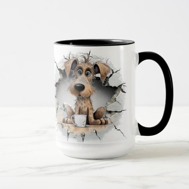Caneca cachorro em uma parede rachada (Direita)
