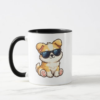 Caneca Cachorro Fofo com Óculos de Sol Design Kawaii