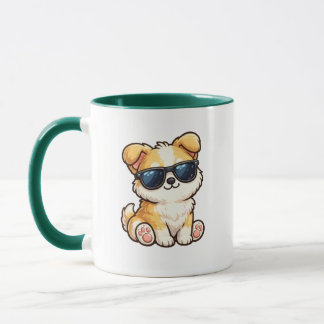 Caneca Cachorro Fofo com Óculos de Sol Design Kawaii