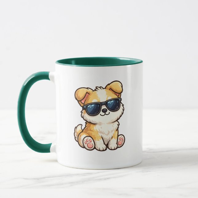 Caneca Cachorro Fofo com Óculos de Sol Design Kawaii (Esquerda)