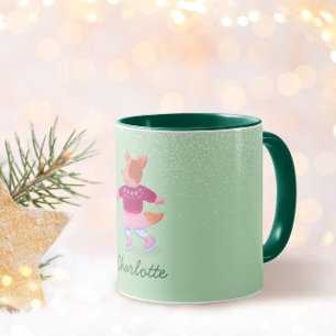 Caneca Cachorro Fofo de Suéter Patinando no Gelo Verde Pi