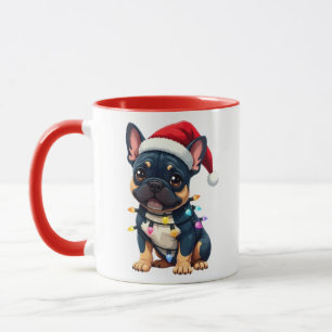 Caneca Cachorro francês fofo de Natal Papai Noel Amante d