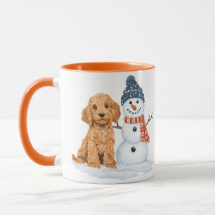 Caneca Cachorro Goldendoodle de Inverno Boneco de Neve Fo