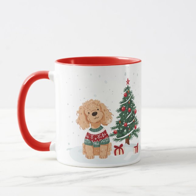 Caneca Cachorro Goldendoodle de Natal (Esquerda)