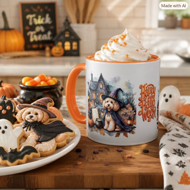 Caneca Cachorro Labradoodle de Halloween e Combo de Féria (Criador carregado)